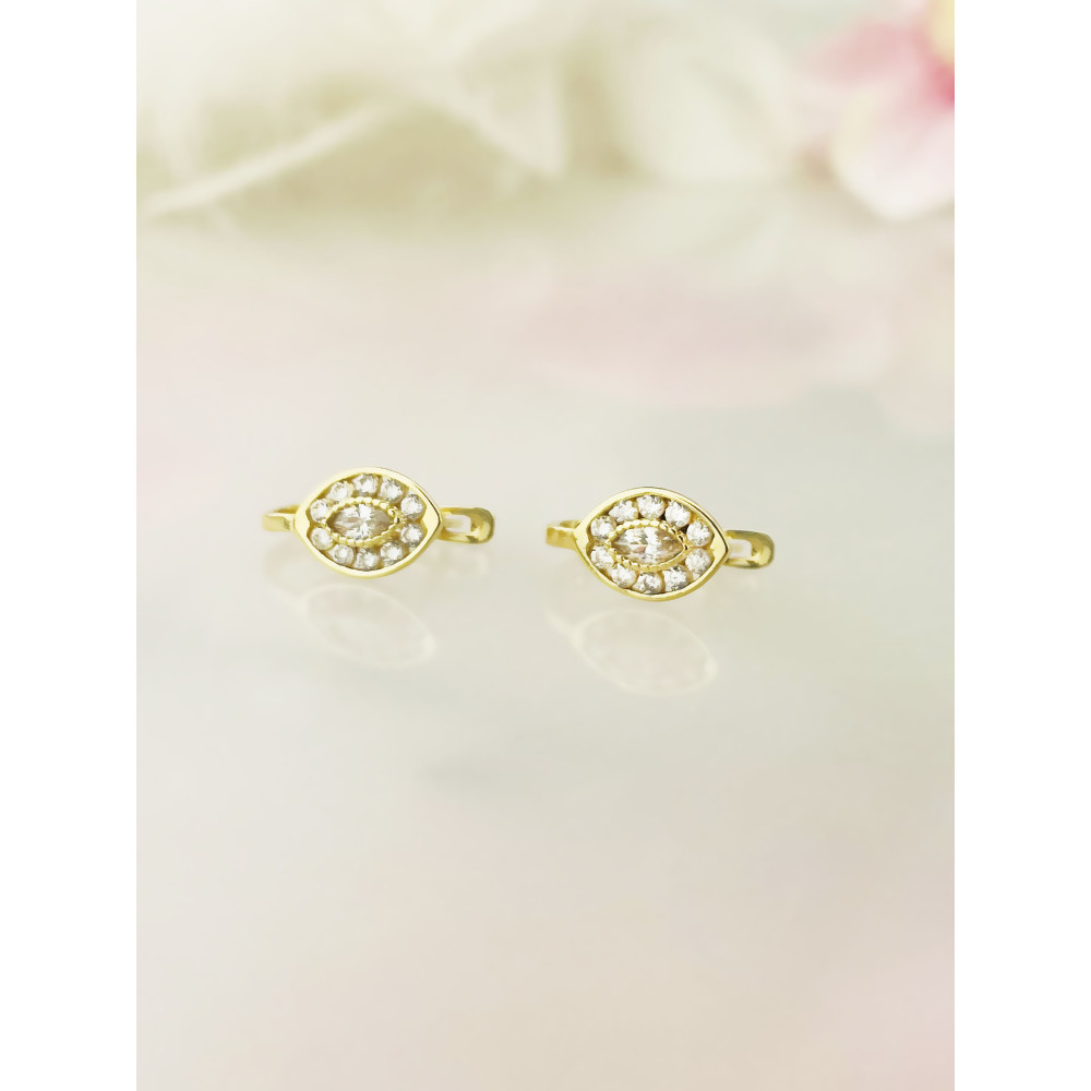 Katzenauge Gold Ohrringe Ohrhänger Ohrstecker mit Zirkonia Ohrschmuck Paar Gelbgold 585er 14KT