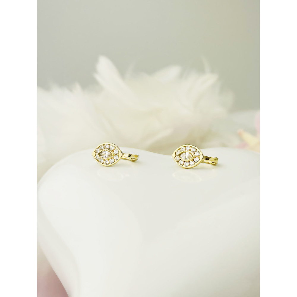 Katzenauge Gold Ohrringe Ohrhänger Ohrstecker mit Zirkonia Ohrschmuck Paar Gelbgold 585er 14KT