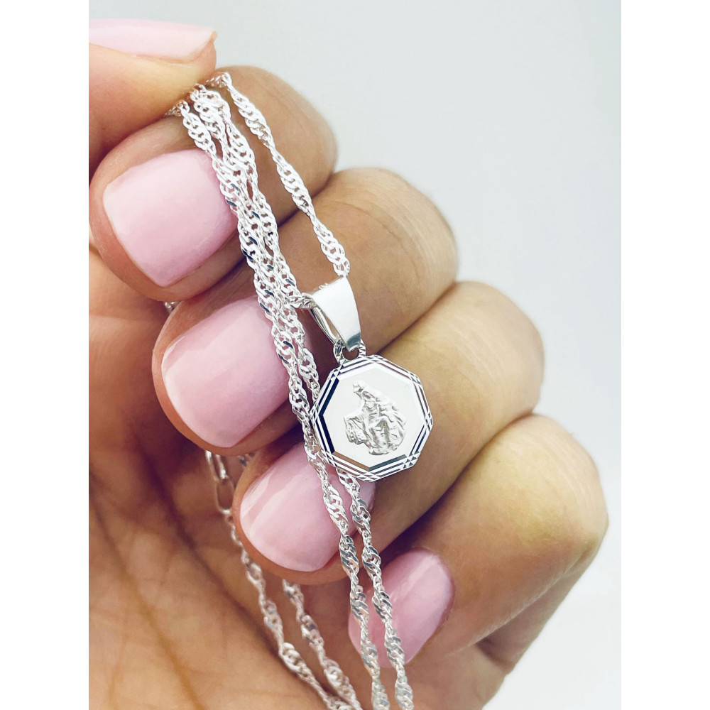 Srebrny medalik dwustronny Szkaplerz Matka Boska z góry Karmel i Pan Jezus