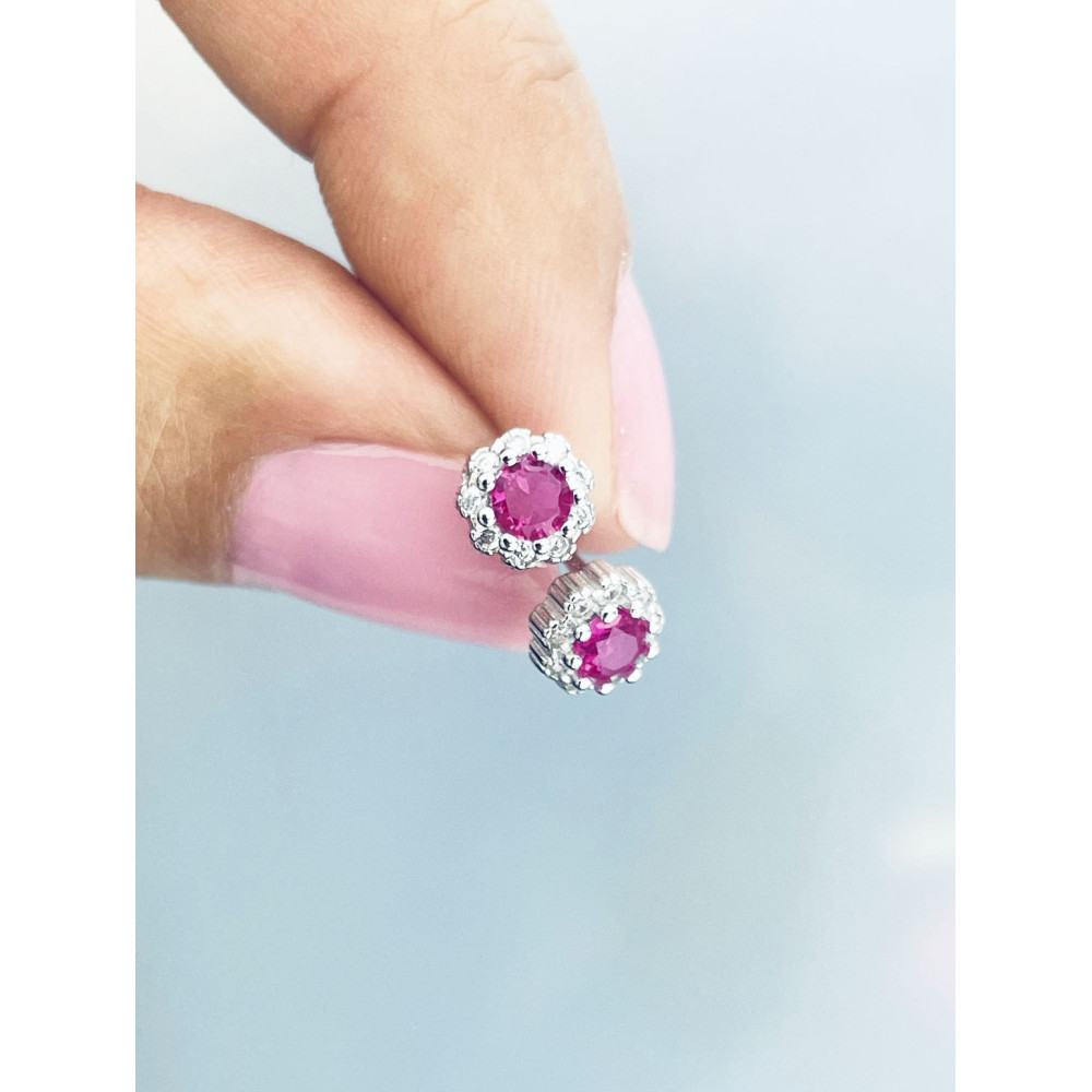 925 Silber Ohrringe Ohrstecker Blume mit rosa Zirkonia