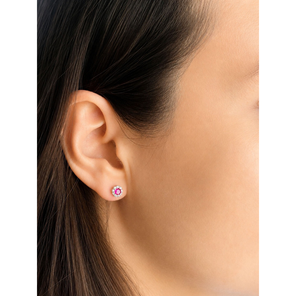 925 Silber Ohrringe Ohrstecker Blume mit rosa Zirkonia