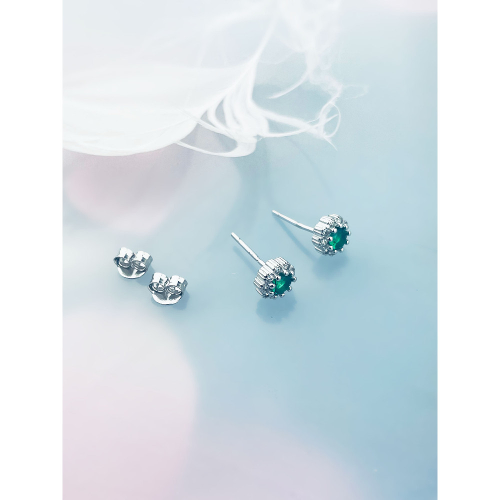 925 Silber Ohrringe Ohrstecker Blume mit grün Zirkonia