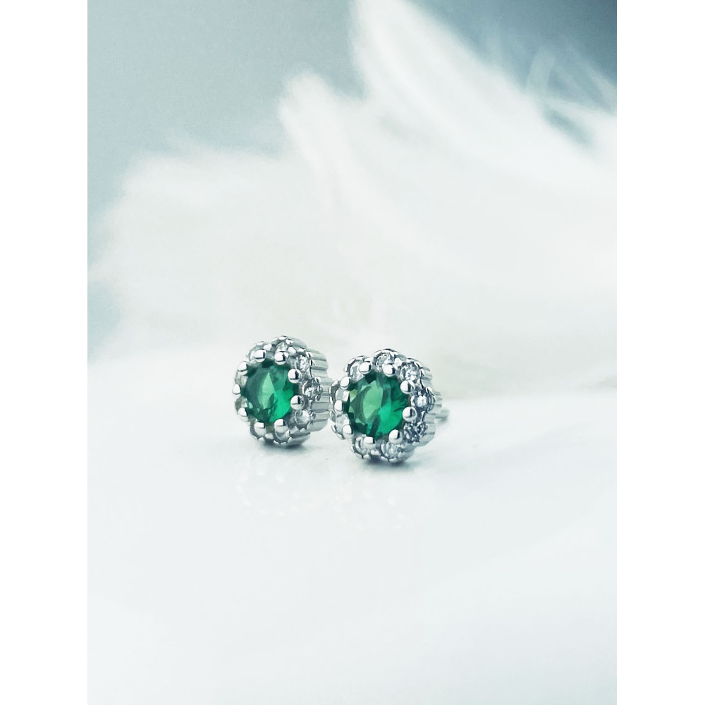 925 Silber Ohrringe Ohrstecker Blume mit grün Zirkonia