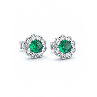 925 Silber Ohrringe Ohrstecker Blume mit grün Zirkonia