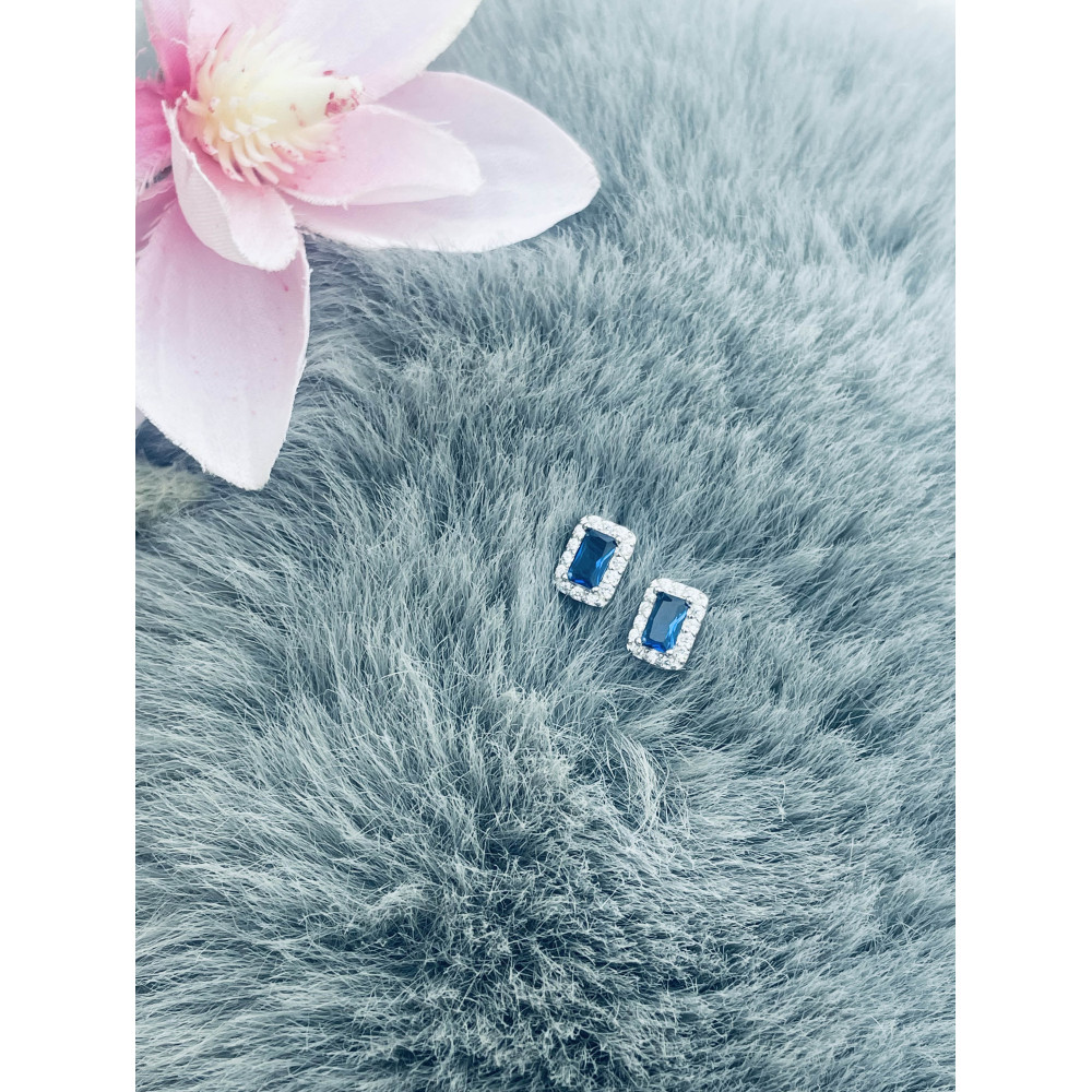 925 Silber Ohrringe Ohrstecker mit blau Zirkonia