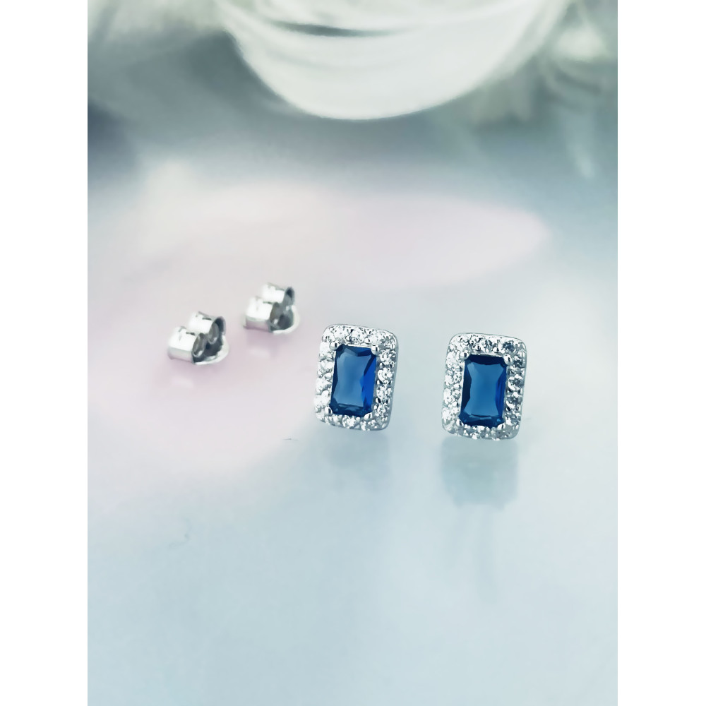 925 Silber Ohrringe Ohrstecker mit blau Zirkonia