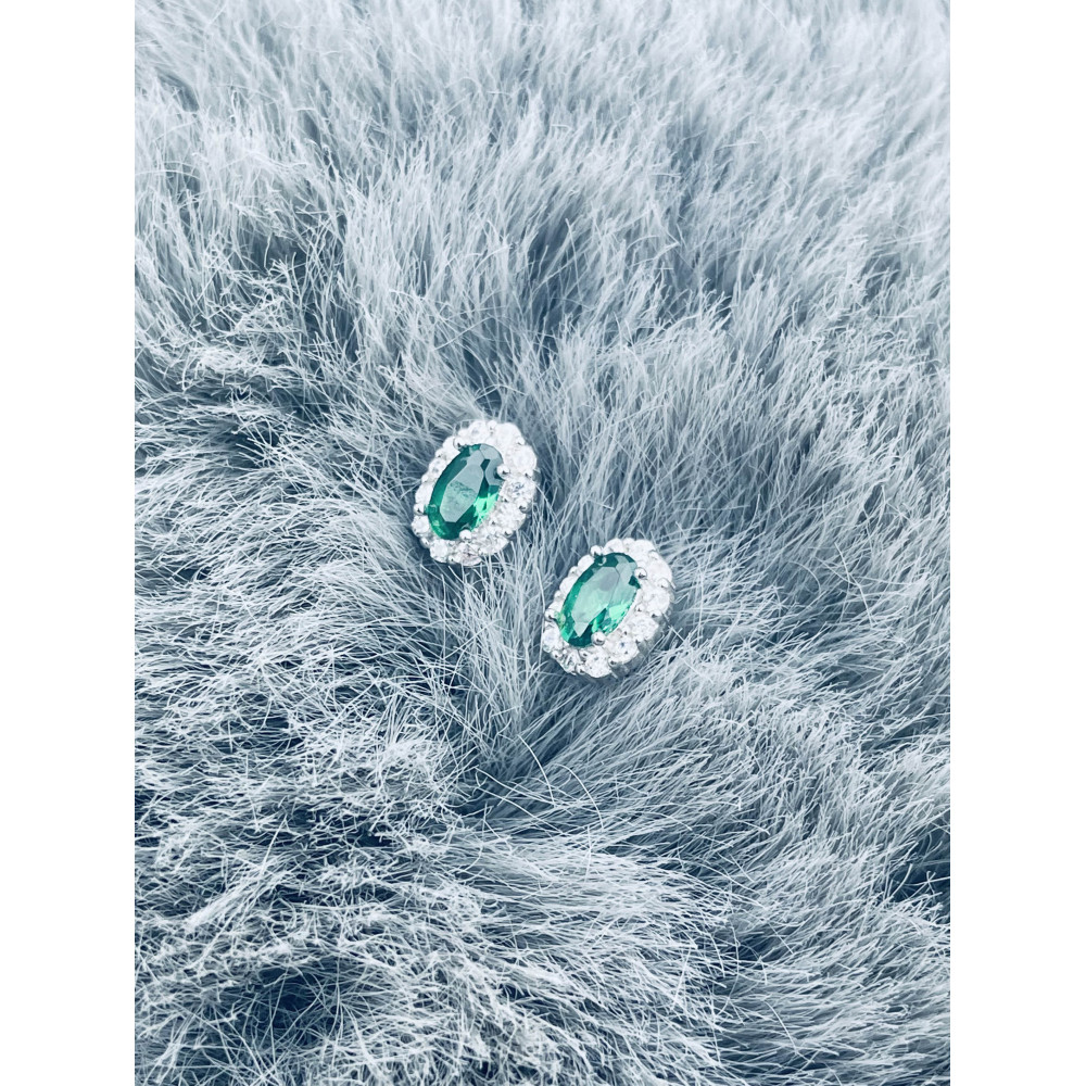925 Silber Ohrringe Ohrstecker Oval mit grün Zirkonia