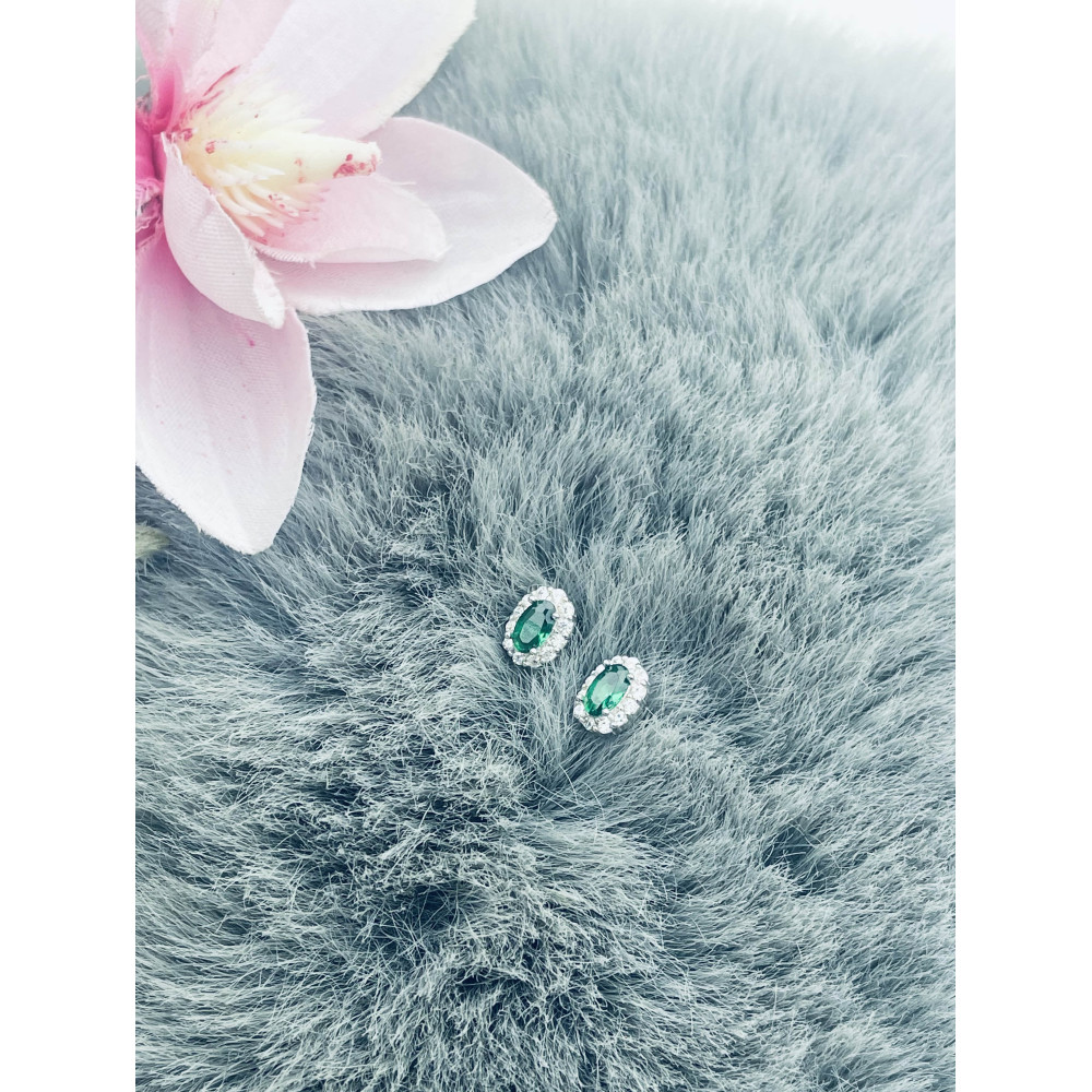 925 Silber Ohrringe Ohrstecker Oval mit grün Zirkonia