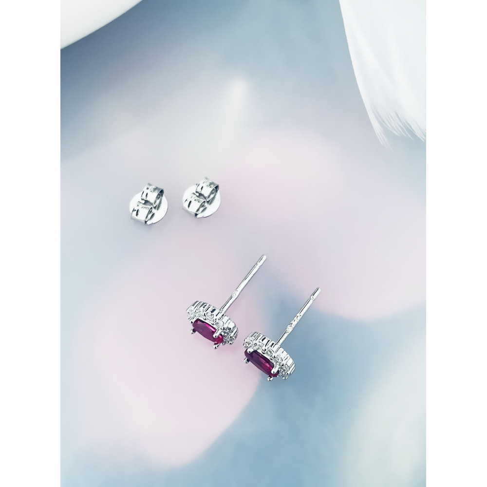 925 Silber Ohrringe Ohrstecker Oval mit rosa Zirkonia