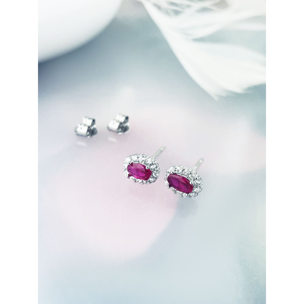 925 Silber Ohrringe Ohrstecker Oval mit rosa Zirkonia