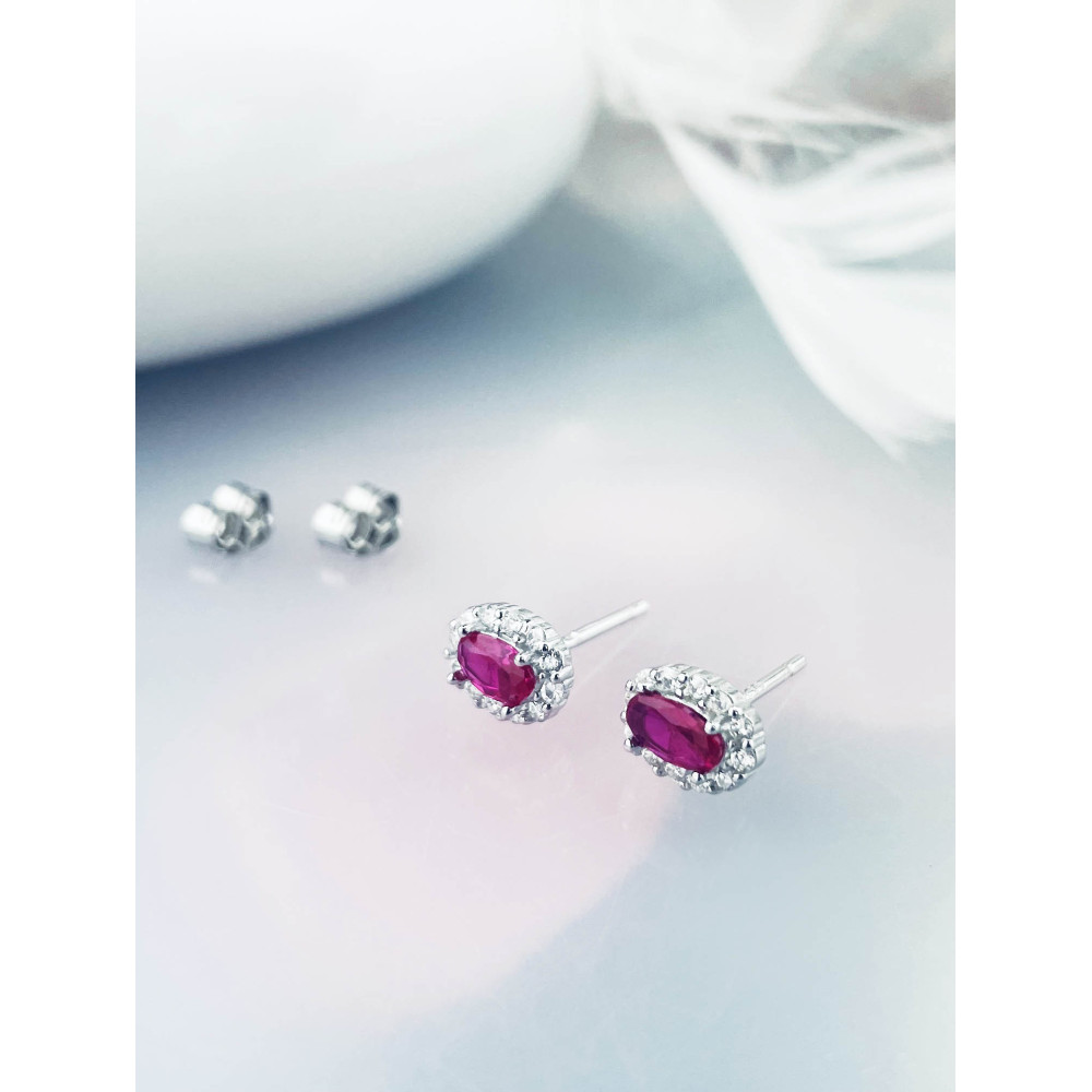 925 Silber Ohrringe Ohrstecker Oval mit rosa Zirkonia