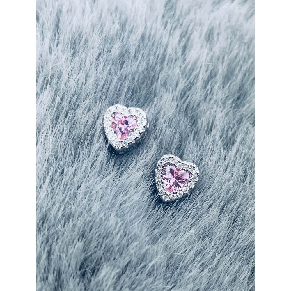 925 Silber Ohrringe Ohrstecker Herz mit rosa Zirkonia