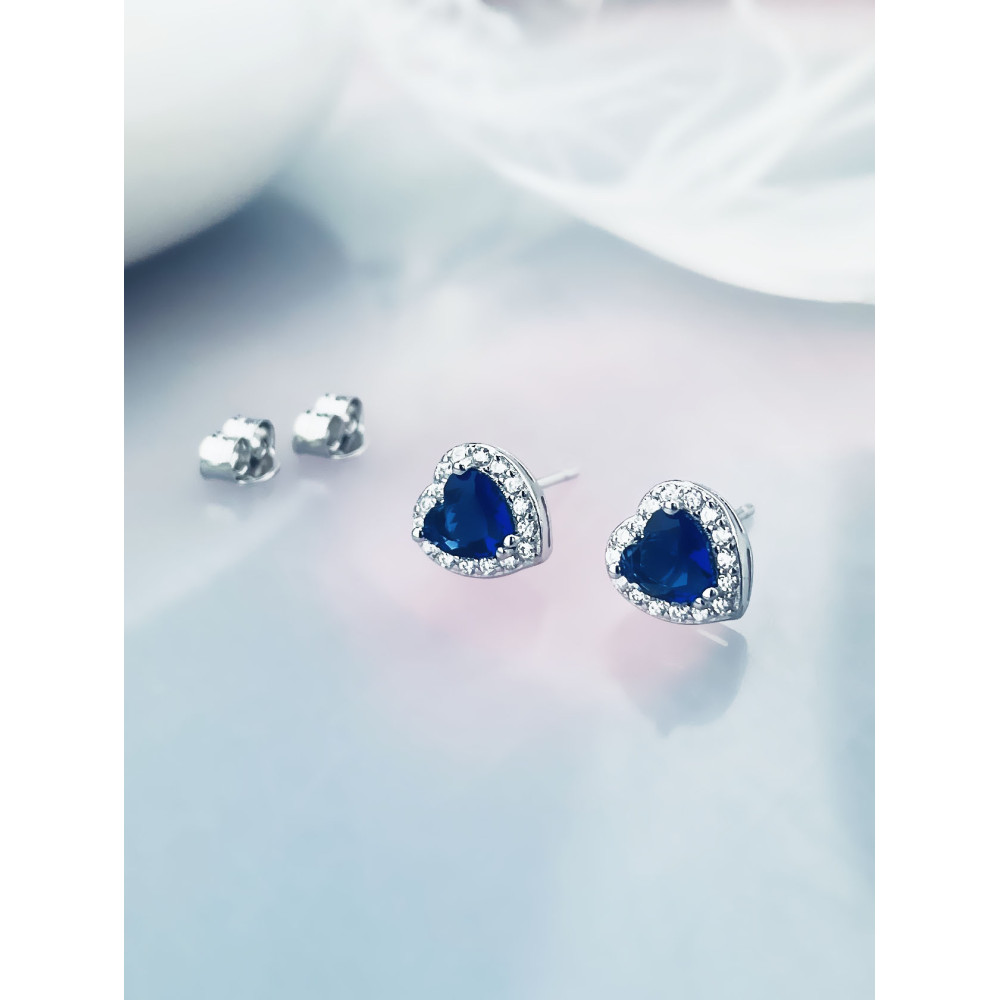 925 Silber Ohrringe Ohrstecker Herz mit blau Zirkonia