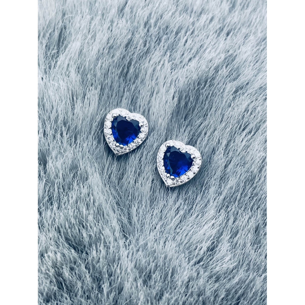 925 Silber Ohrringe Ohrstecker Herz mit blau Zirkonia