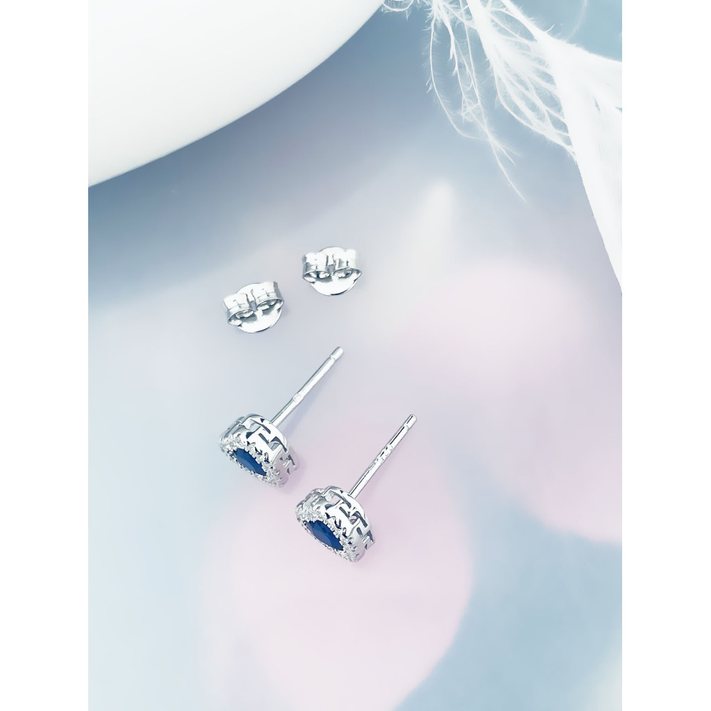 925 Silber Ohrringe Ohrstecker Herz mit blau Zirkonia