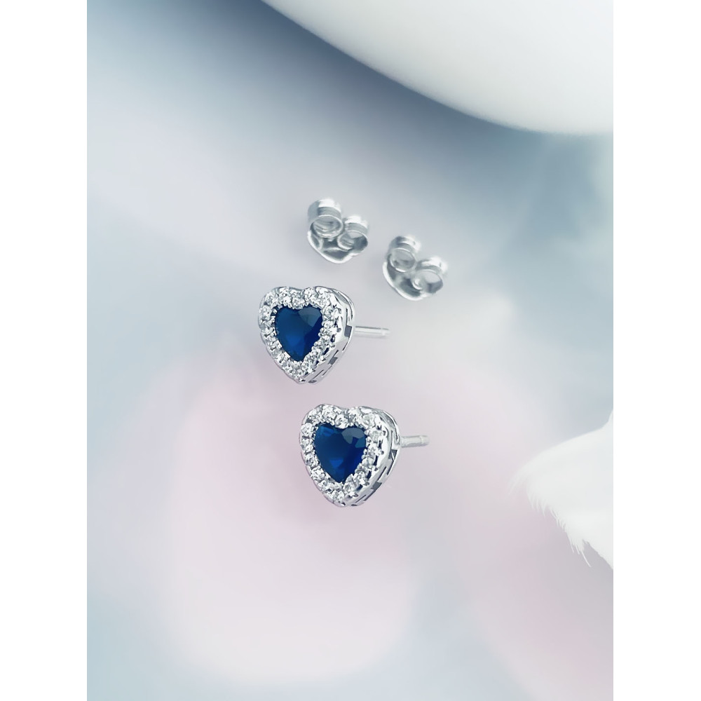 925 Silber Ohrringe Ohrstecker Herz mit blau Zirkonia