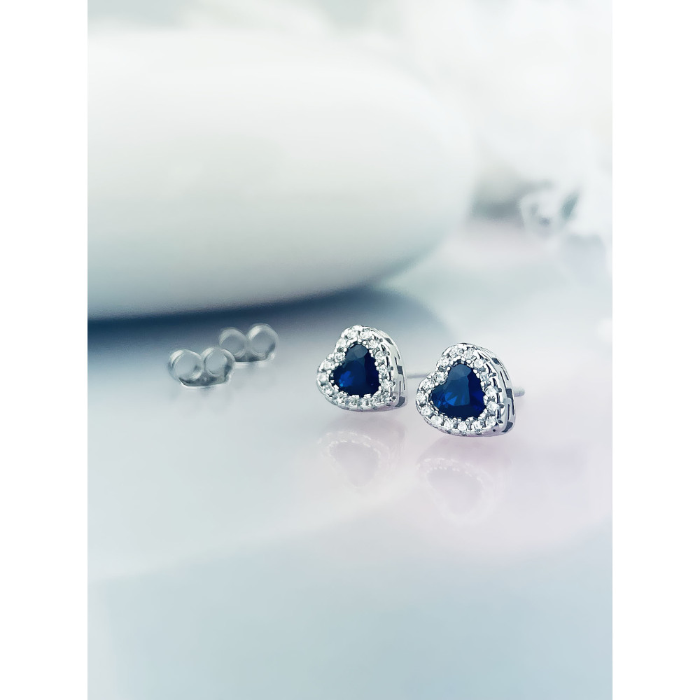 925 Silber Ohrringe Ohrstecker Herz mit blau Zirkonia