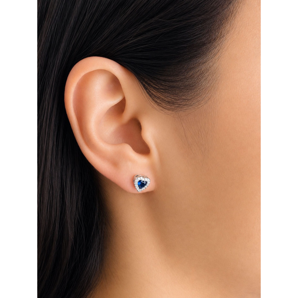 925 Silber Ohrringe Ohrstecker Herz mit blau Zirkonia