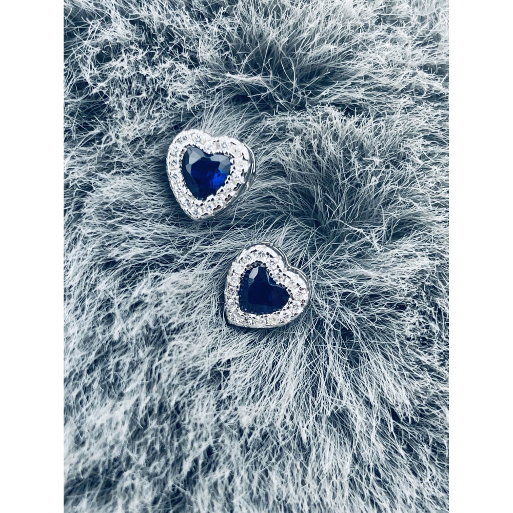 925 Silber Ohrringe Ohrstecker Herz mit blau Zirkonia