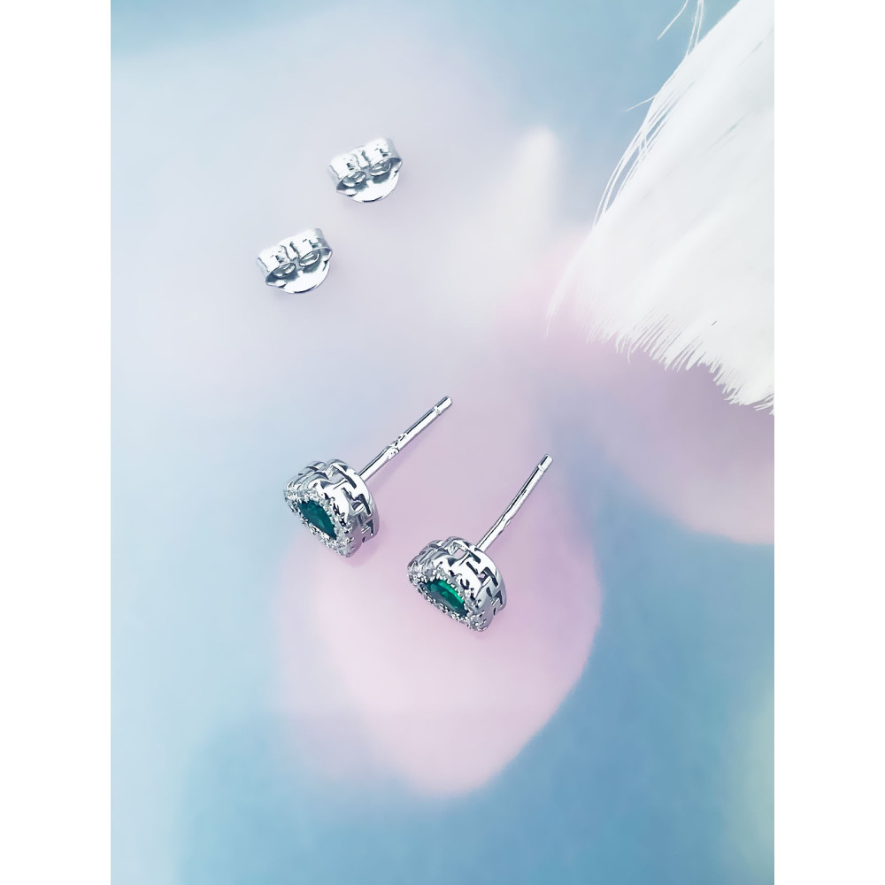 925 Silber Ohrringe Ohrstecker Herz mit grün Zirkonia