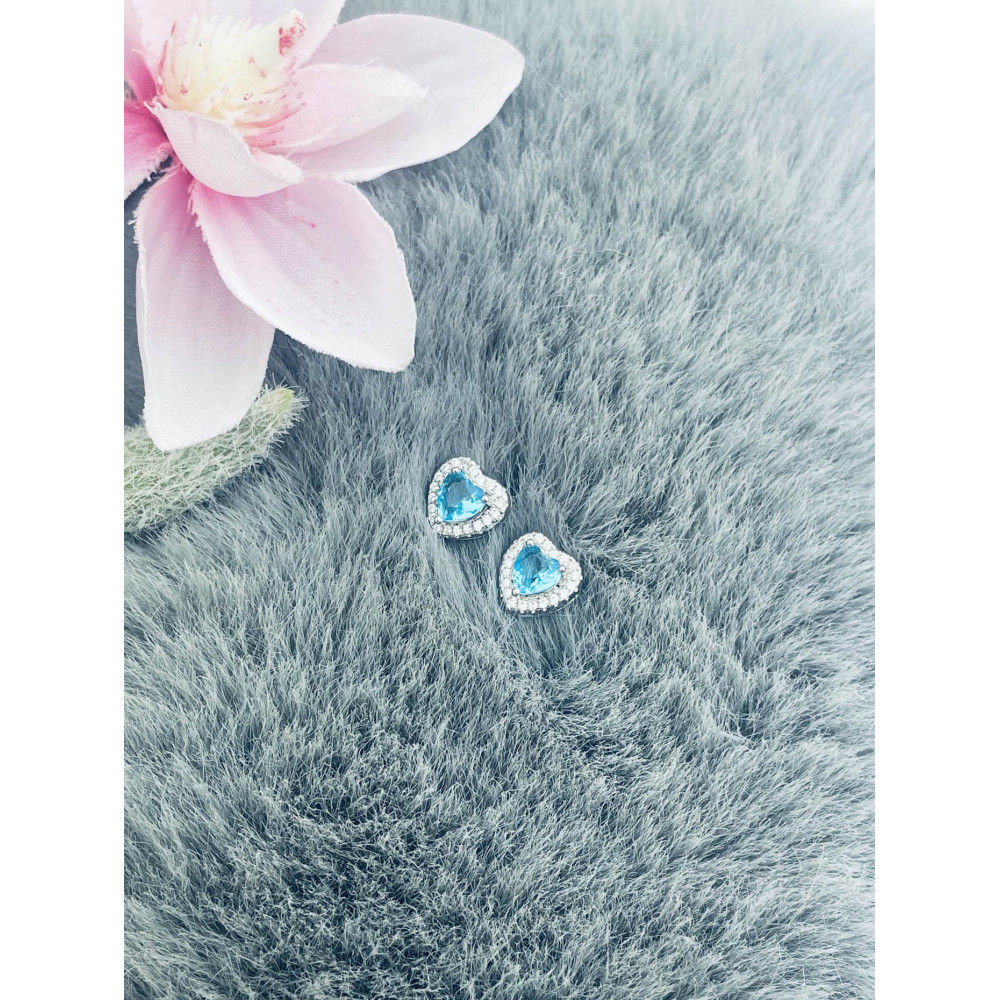 925 Silber Ohrringe Ohrstecker Herz mit blau Zirkonia
