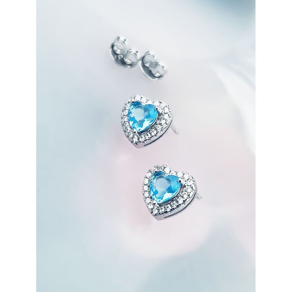 925 Silber Ohrringe Ohrstecker Herz mit blau Zirkonia