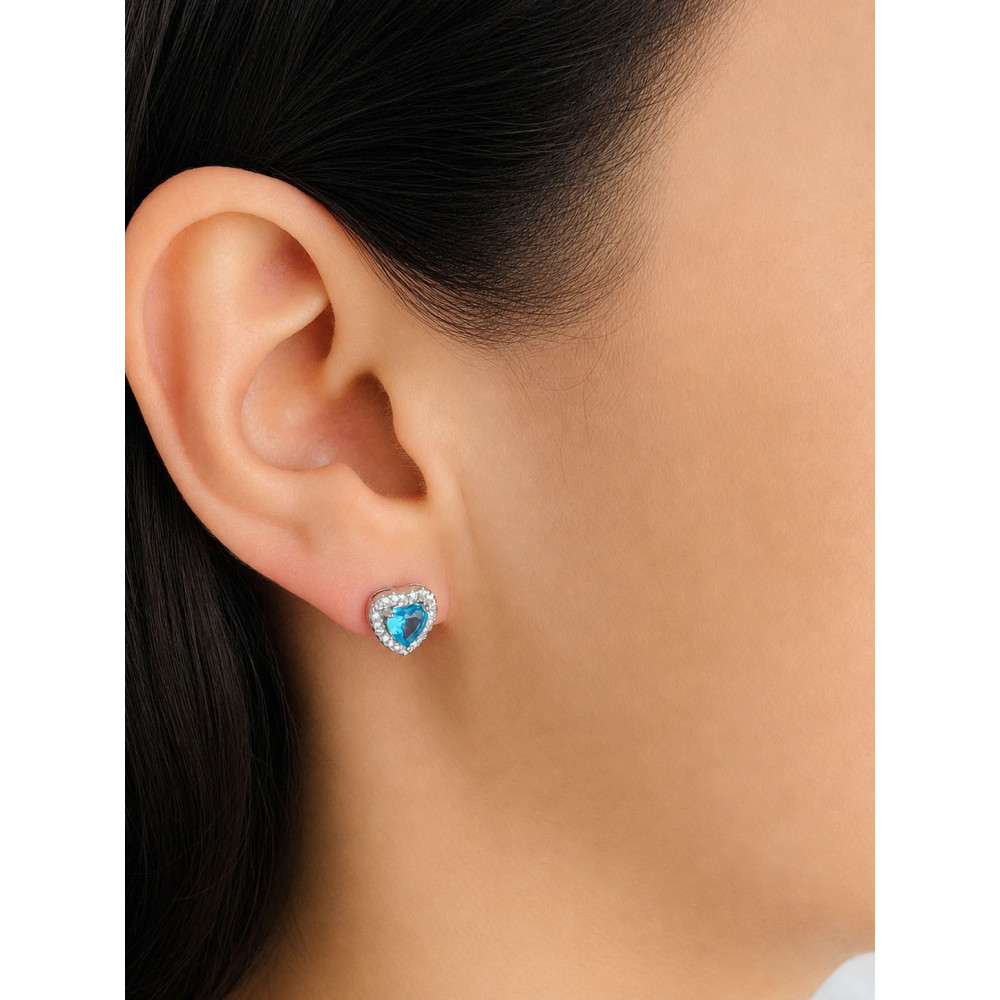 925 Silber Ohrringe Ohrstecker Herz mit blau Zirkonia