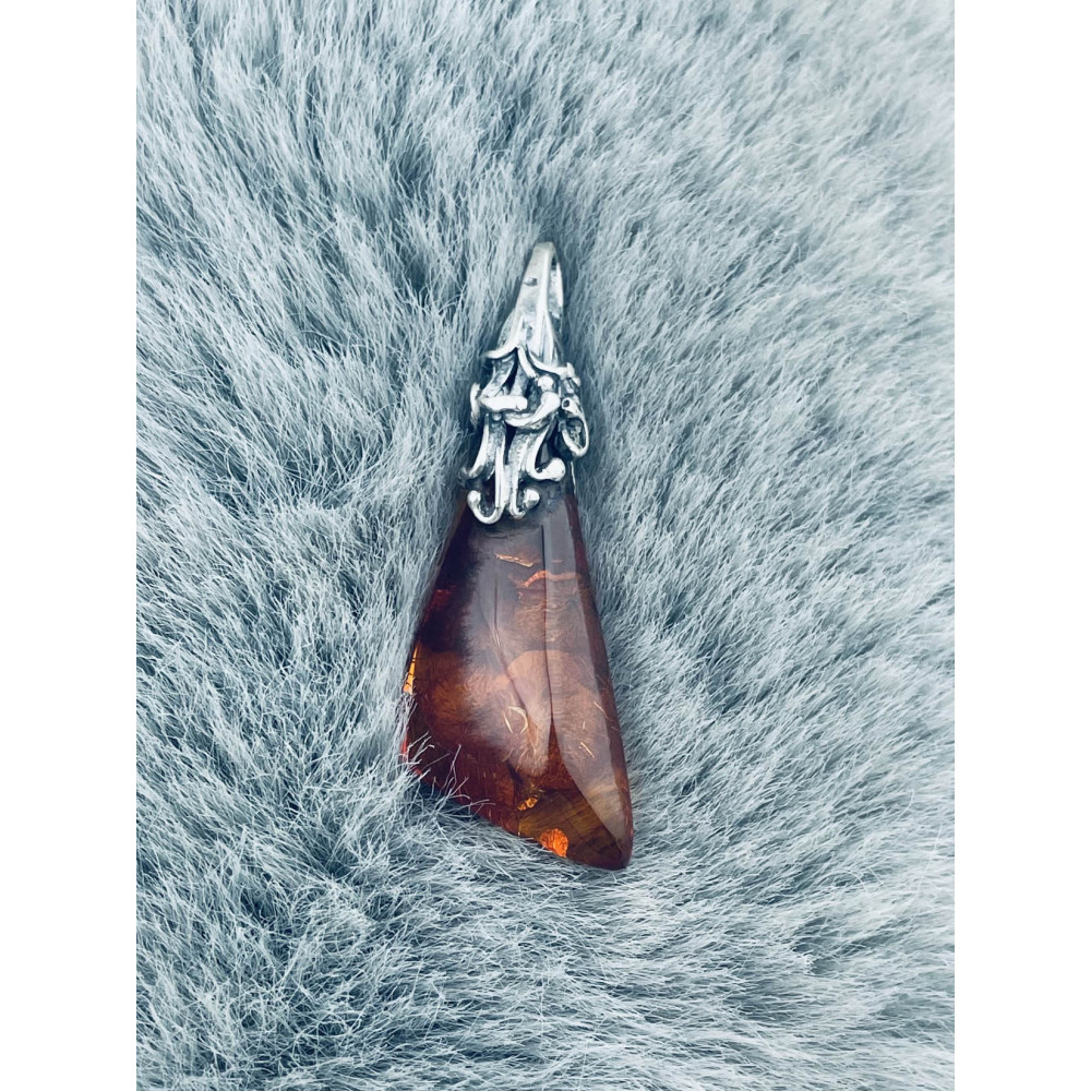 925 Silber Damen Medaillon Anhänger mit Bernstein