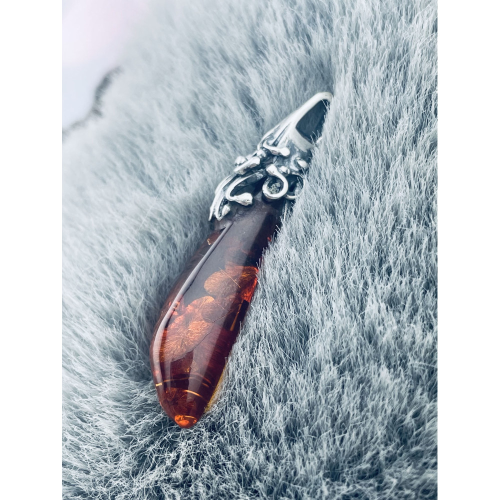 925 Silber Damen Medaillon Anhänger mit Bernstein
