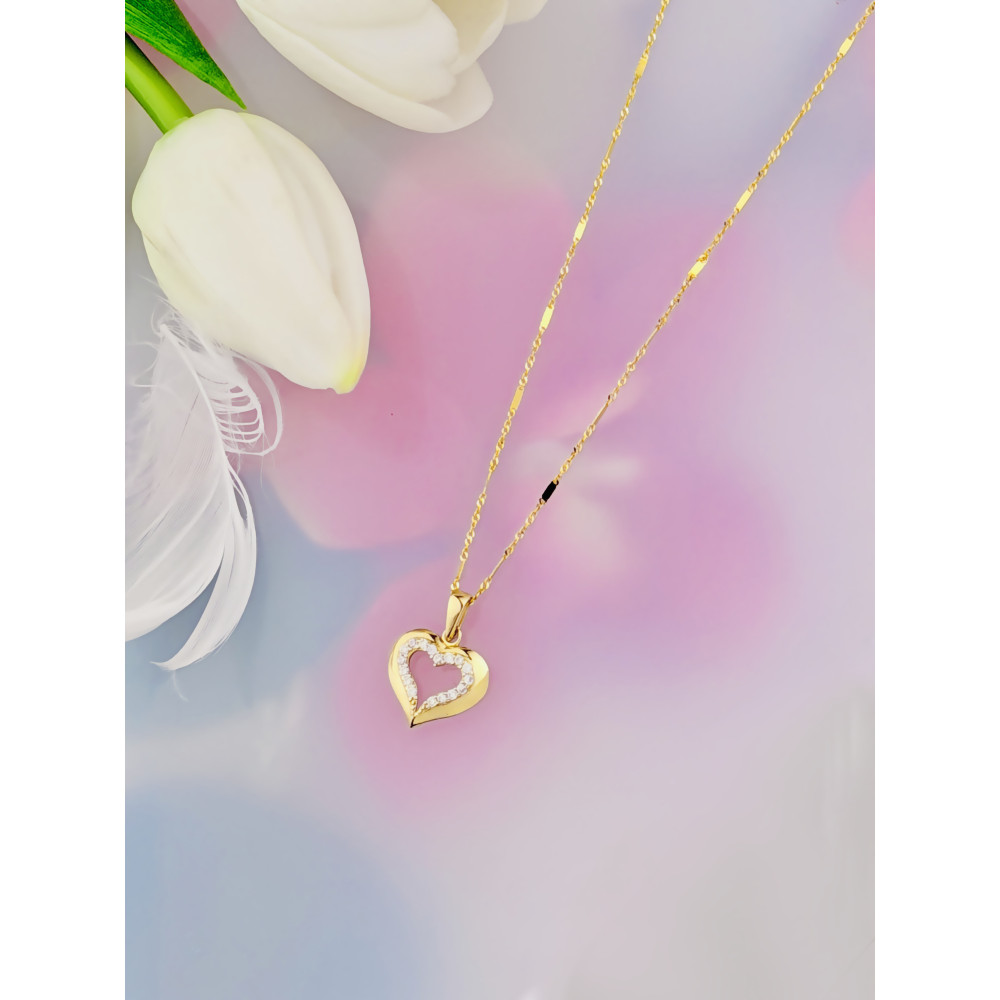 Goldanhänger Herz mit Zirkonia 585er - mit Kette