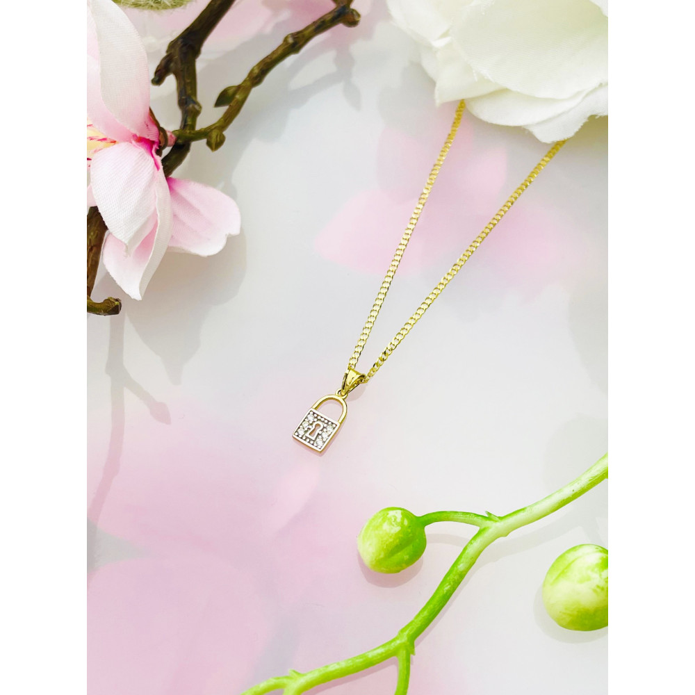 Anhänger Vorhängeschloss Kettenanhänger Bicolor Zweifarbig Gold Goldanhänger mit Zirkonia 585er 14KT