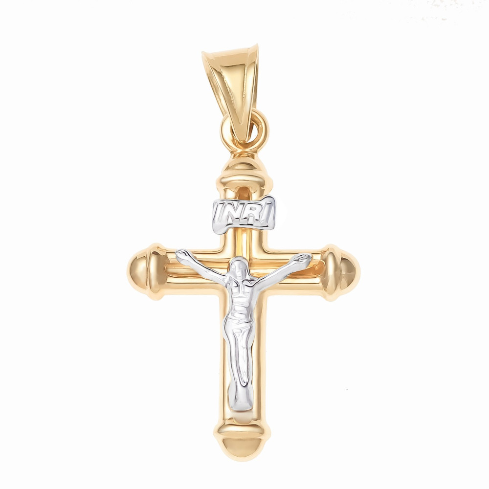 Złoty krzyżyk Jezus Chrystus INRI dwukolorowy