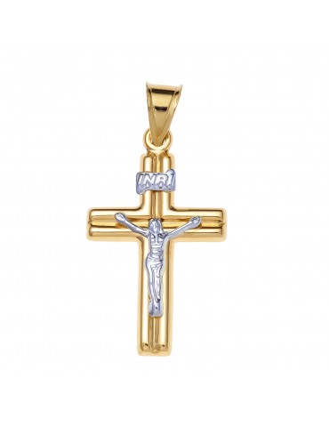 Goldanhänger Kettenanhänger Kreuz Jesus Christus Goldkreuz Bicolor Gelbgold 585er 14KT