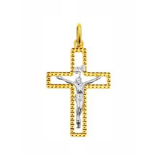 Złoty krzyżyk dwukolorowy diamentowany Jezus Chrystus