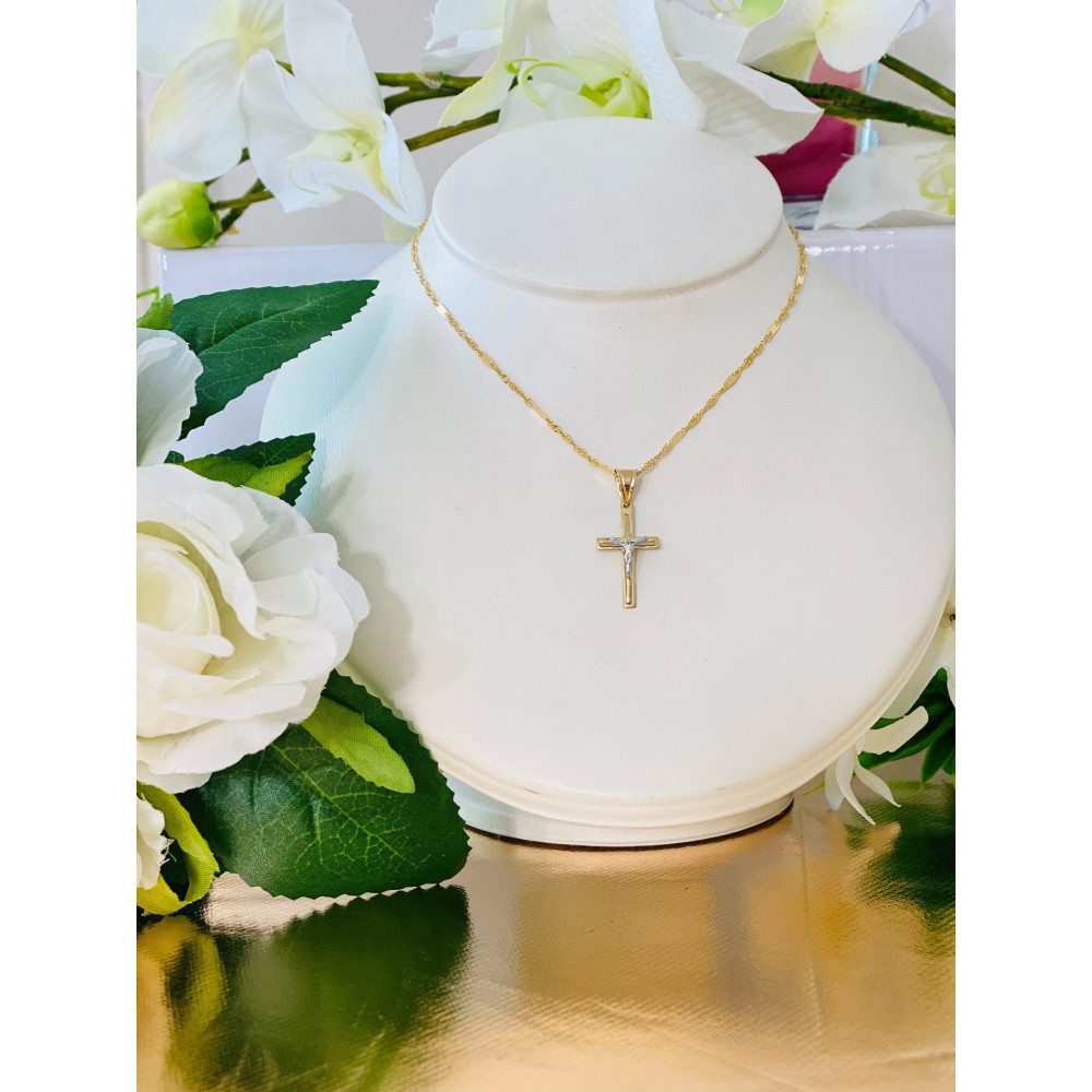 Goldanhänger Kettenanhänger Gold Anhänger Kreuz Goldkreuz Jesus Kruzifix Gelbgold Weißgold Bicolor 585er 14KT
