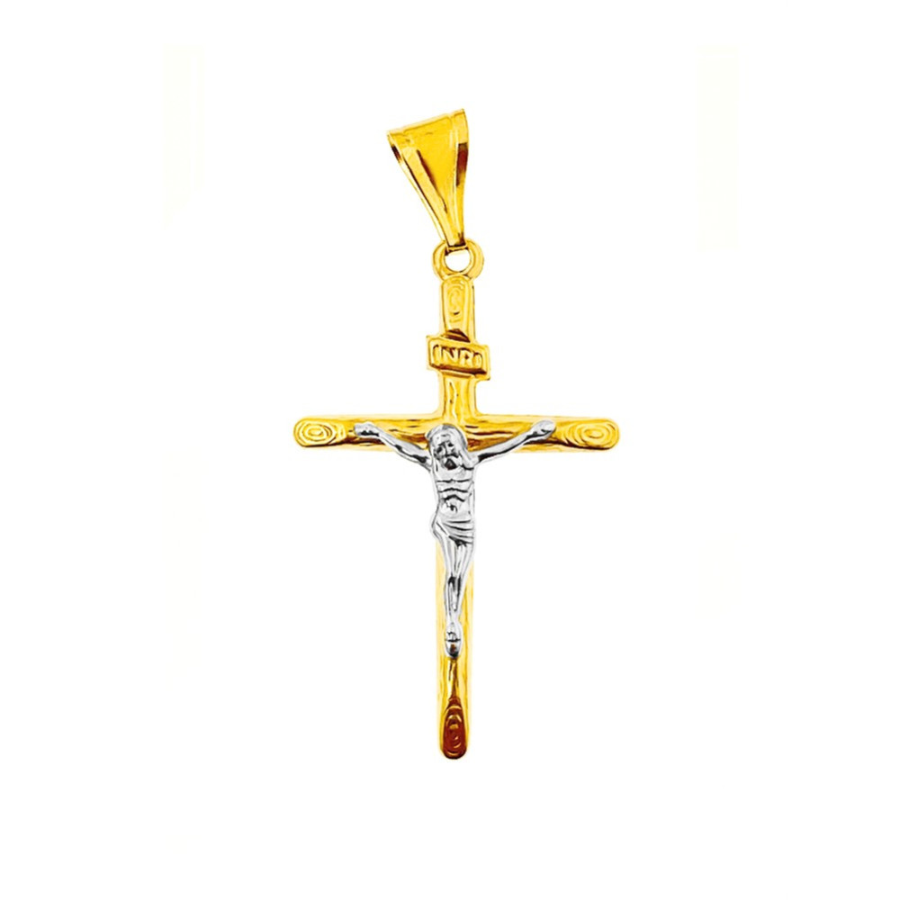 Złoty krzyżyk dwukolorowy Jezus Chrystus