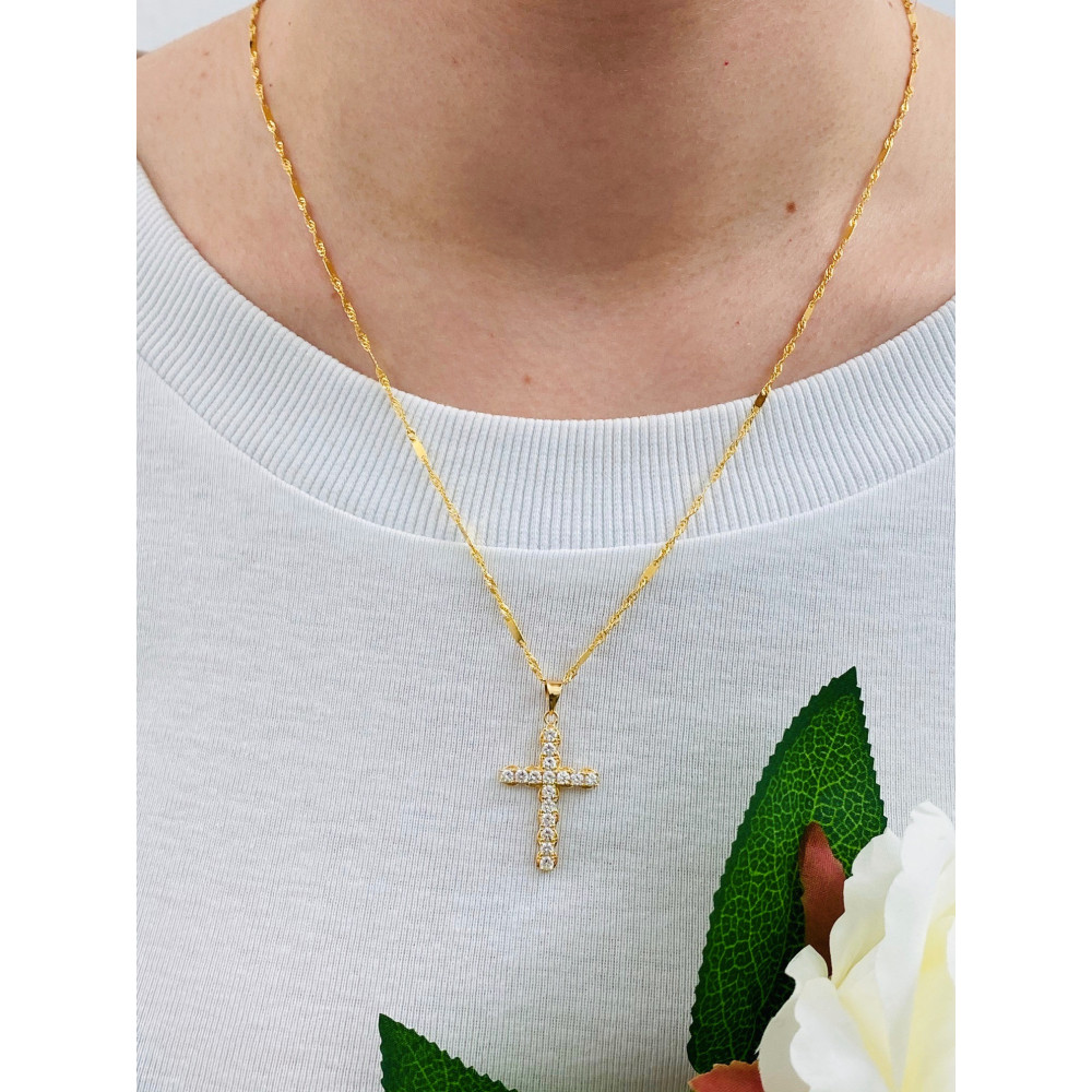 Goldanhänger Kettenanhänger Gold Anhänger Kreuz mit Zirkonia Goldkreuz Gelbgold 585er 14KT