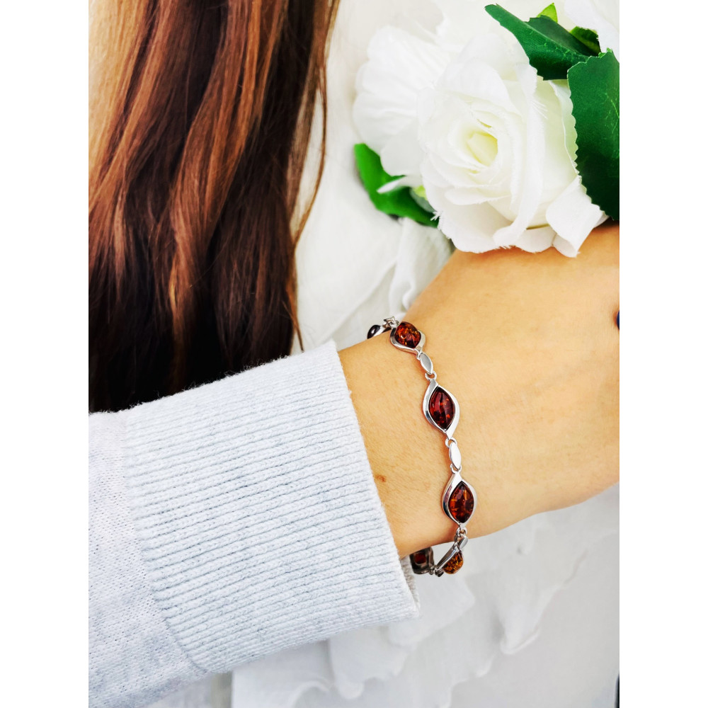 Bernstein Armband 925 Silber Damen