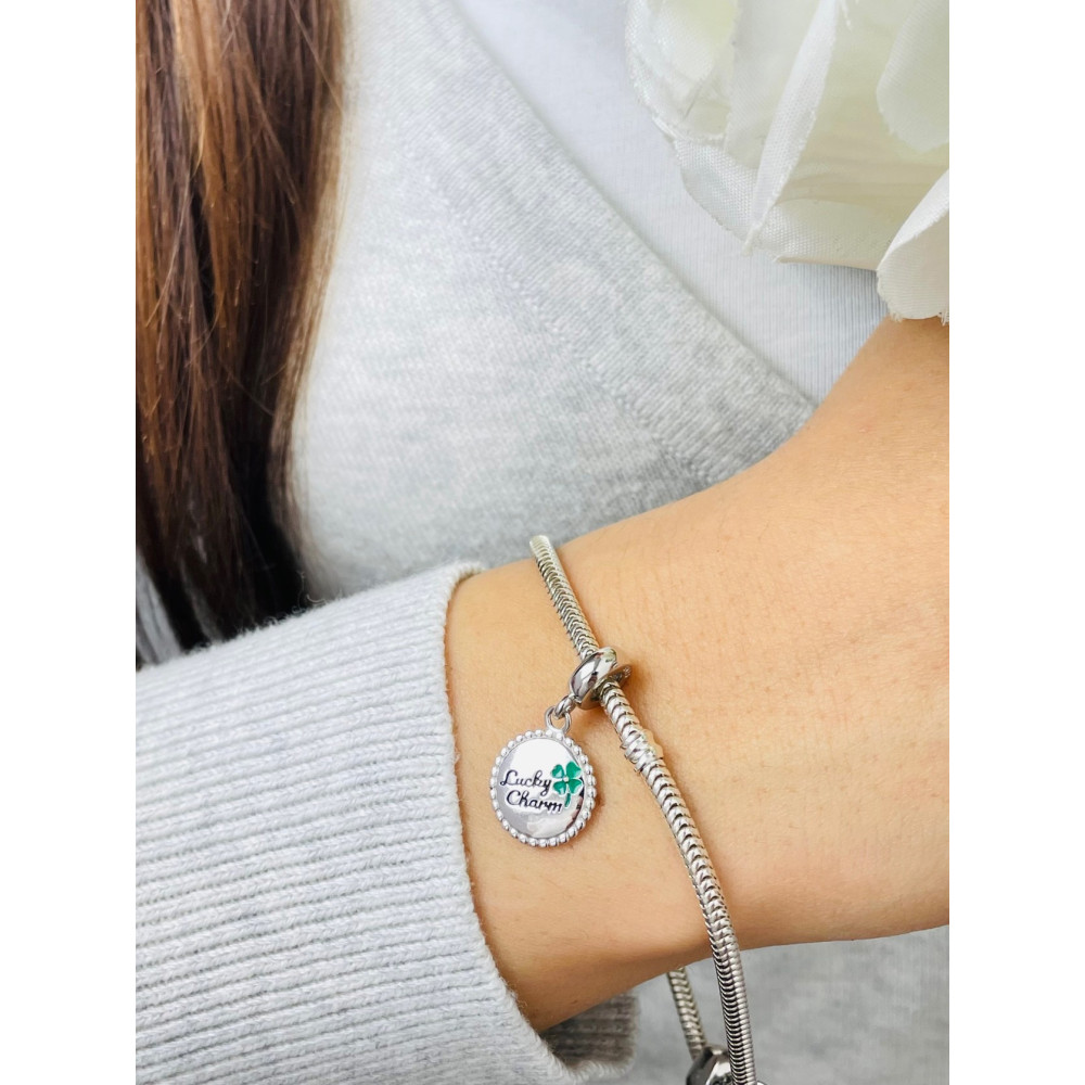 Srebrny koralik zawieszka charms koniczynka