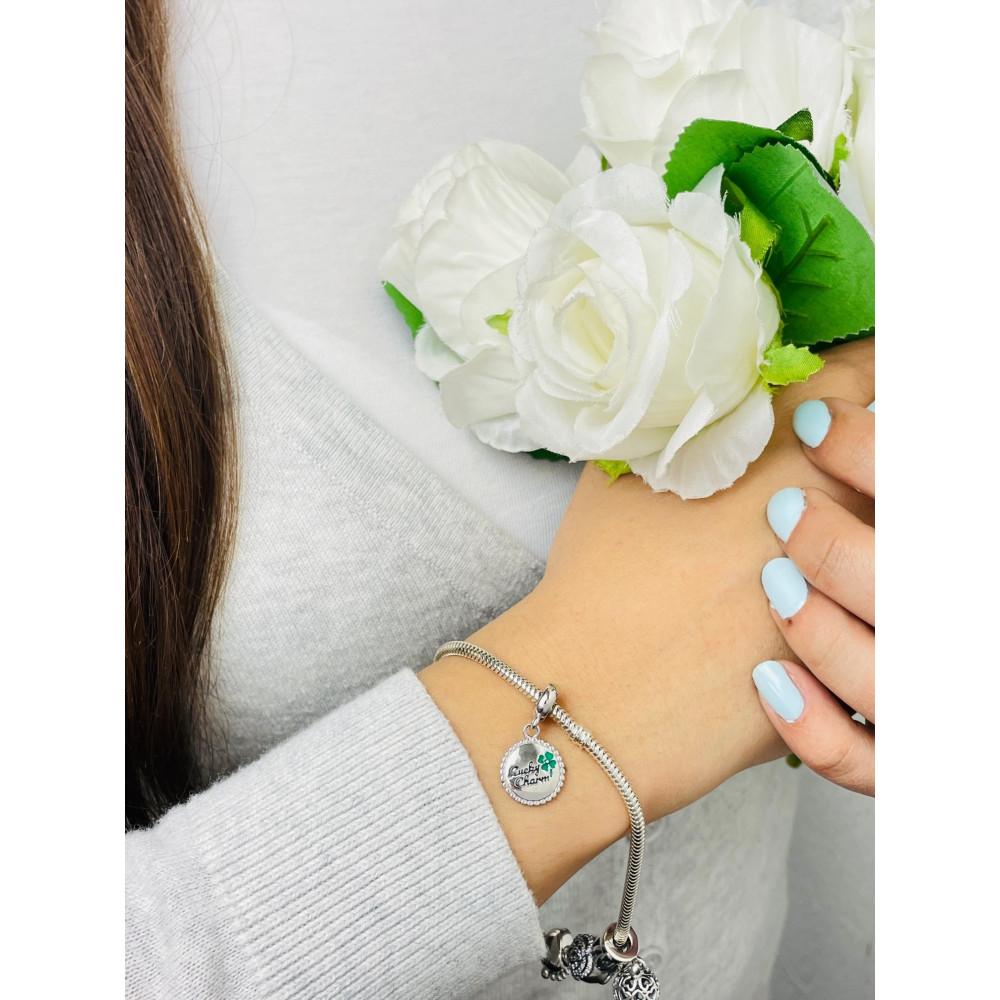 Srebrny koralik zawieszka charms koniczynka