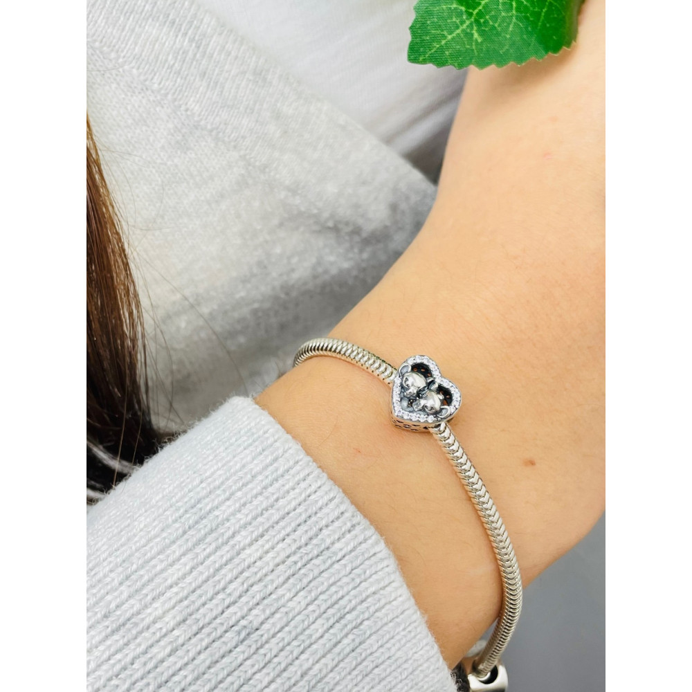 Srebrny koralik zawieszka charms serce serduszko pieski vintage