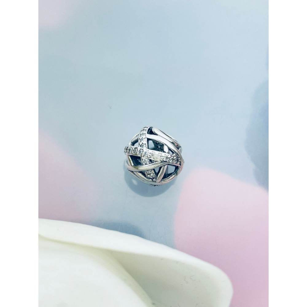 Srebrny koralik zawieszka charms z cyrkoniami vintage