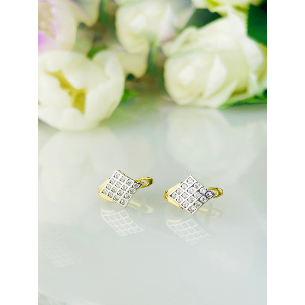 Karo Gold Ohrringe Mit Zirkonia Ohrhänger Ohrstecker Ohrschmuck Paar 14KT Gelbgold