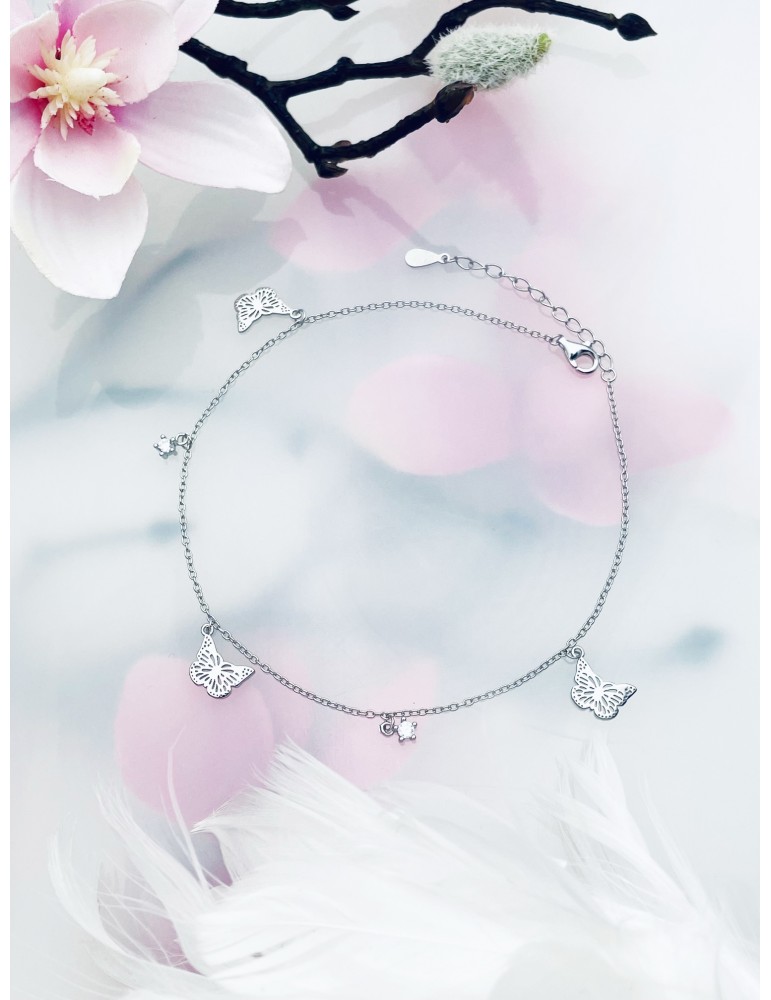 Schmetterling 925 Silber Bein Armband mit Zirkonia