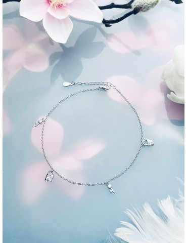 Vorhängeschloss Schlüssel 925 Silber Bein Armband mit Zirkonia