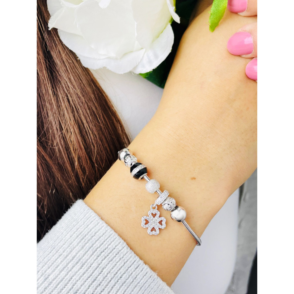 Kleeblatt Charm Armband 925 Silber Damen mit Zirkonia