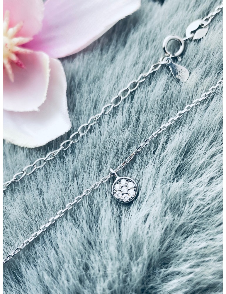 Kreis mit Zirkonia 925 Silber Halskette Halsband Damen Kinder